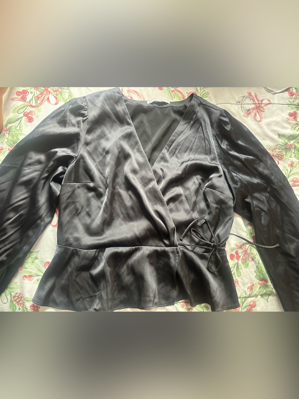 Abercrombie & Fitch Black Satin Wrap Blouse